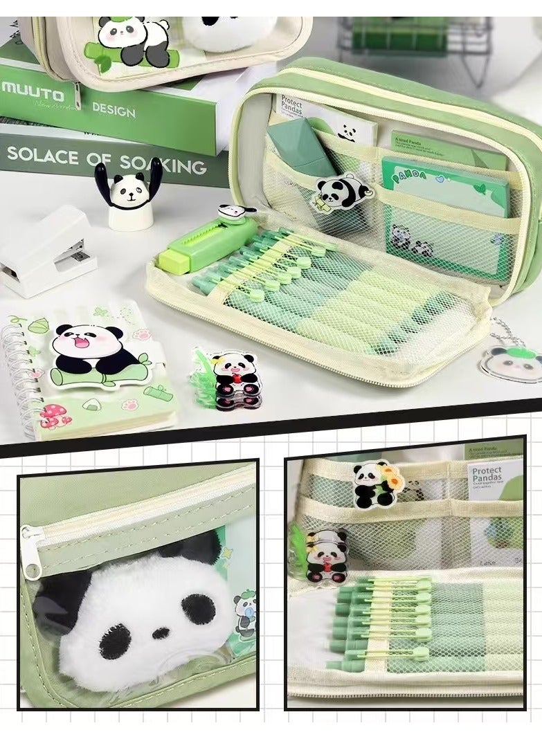  طائرة ورقية 9 طبقات تصميم سعة كبيرة القلم القضية ، للأولاد والبنات والمراهقين ، القلم القضية ، القرطاسية ، القلم القضية المنظم للمدرسة والمكتب ، لطيف الحيوان الباندا - الأخضر. - Image 2